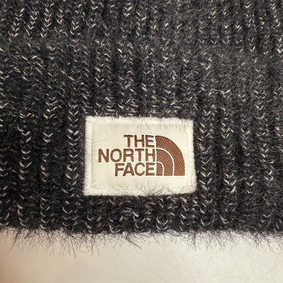 The North Face Heather Gray Wool Blend Beanie with Brown Logo and Fleece Lined- - Picture 3 of 16